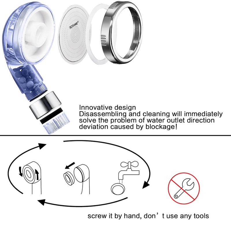 NosameÂ® Shower Head with Hose and Braket, Filter Filtration High Pressure Water Saving 3 Mode Function Spray Handheld Showerheads for Dry Skin & Hair - Image 5